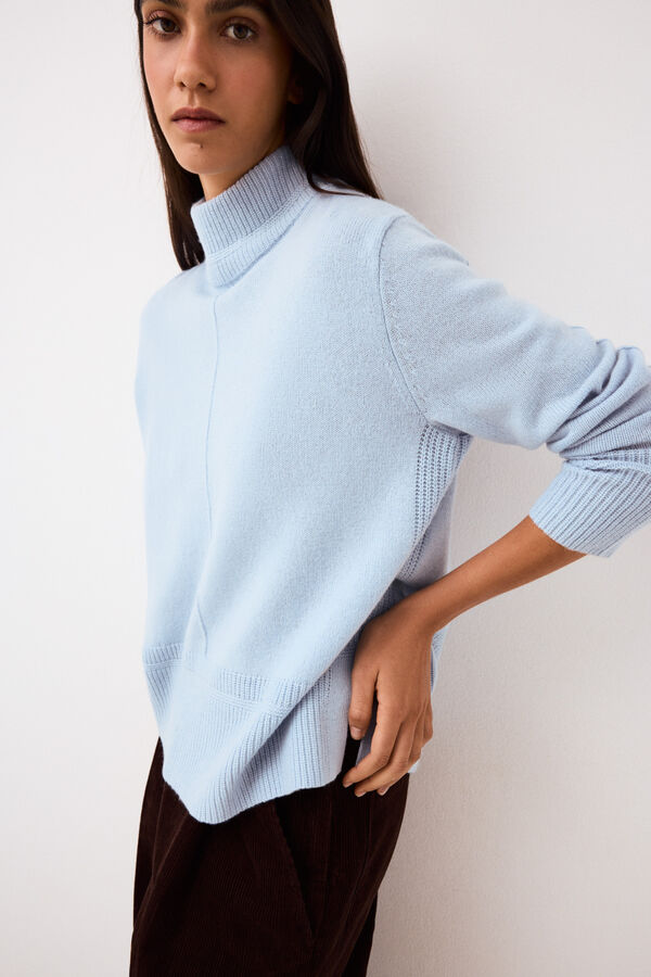Pedro del Hierro Wool funnel neck jumper with central seam Blue