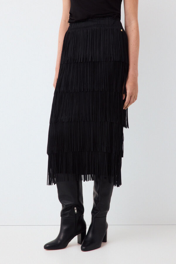 Pedro del Hierro Fringed straight skirt Black