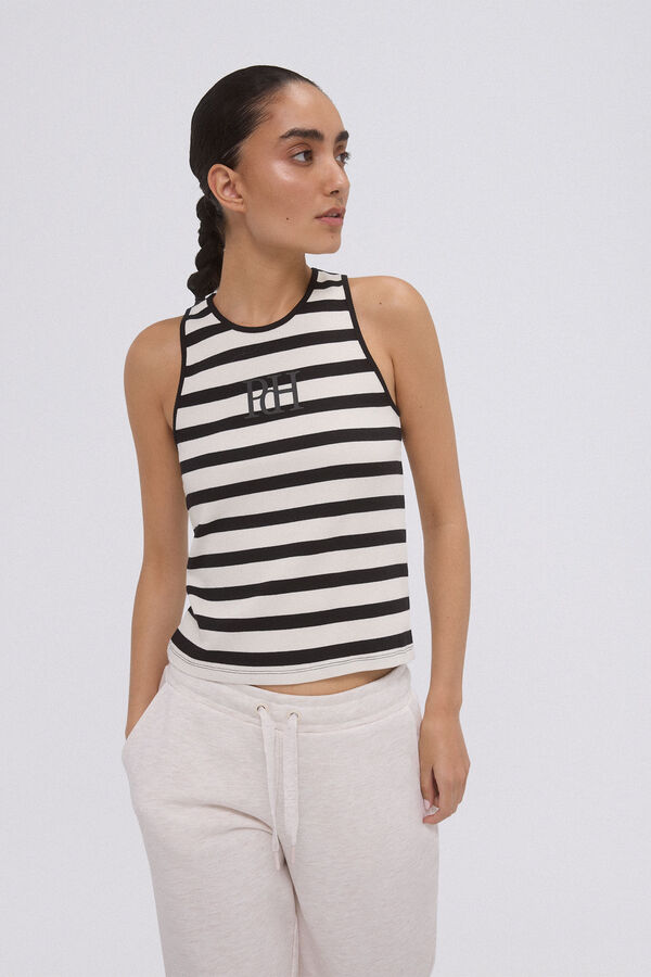 Pedro del Hierro Striped ribbed tank top  Black