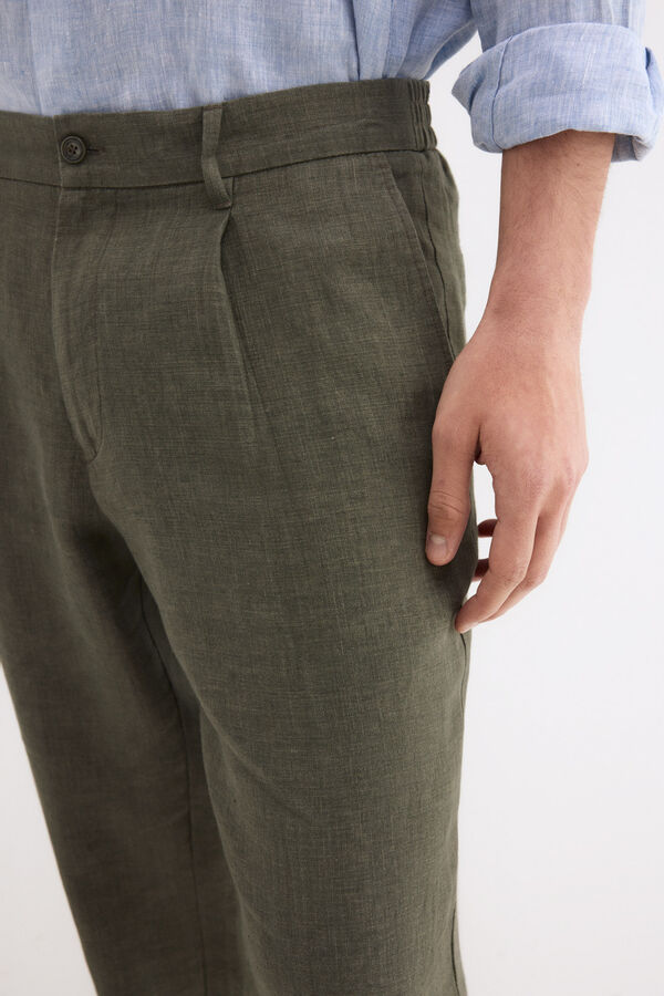 Pedro del Hierro Regular fit linen trousers Green