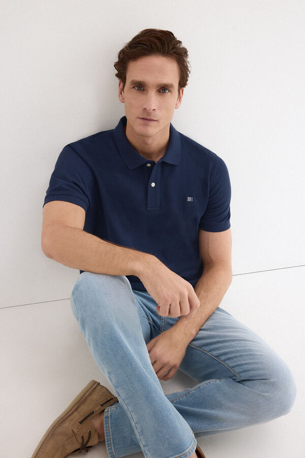Pedro del Hierro Piqu&eacute; basic polo shirt Blue