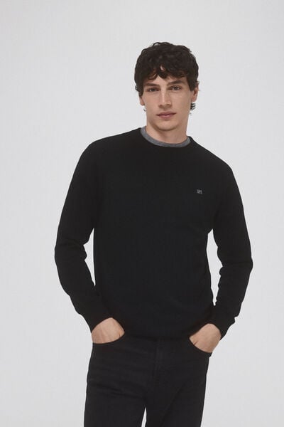 Pedro del Hierro Jersey lana cashmere cuello redondo Negro