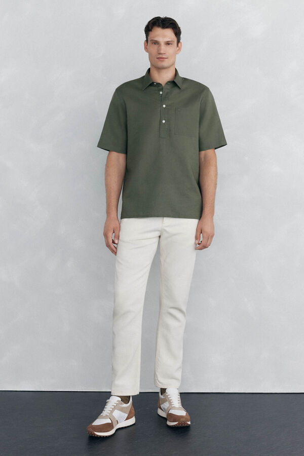 Pedro del Hierro Short sleeve linen fabric T-shirt Green