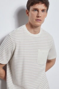 Pedro del Hierro Striped piqué T-shirt with pocket Beige