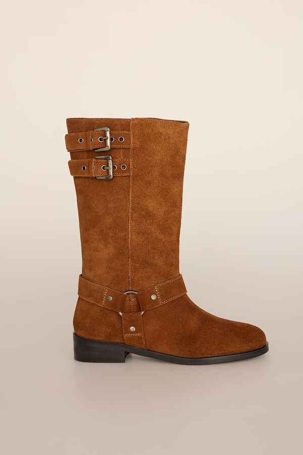 Pedro del Hierro Suede biker boot with buckles Beige