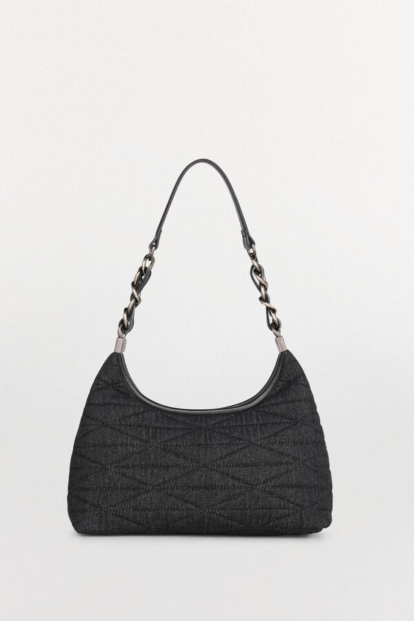 Pedro del Hierro Quilted hobo bag with leather handle and chain Grey