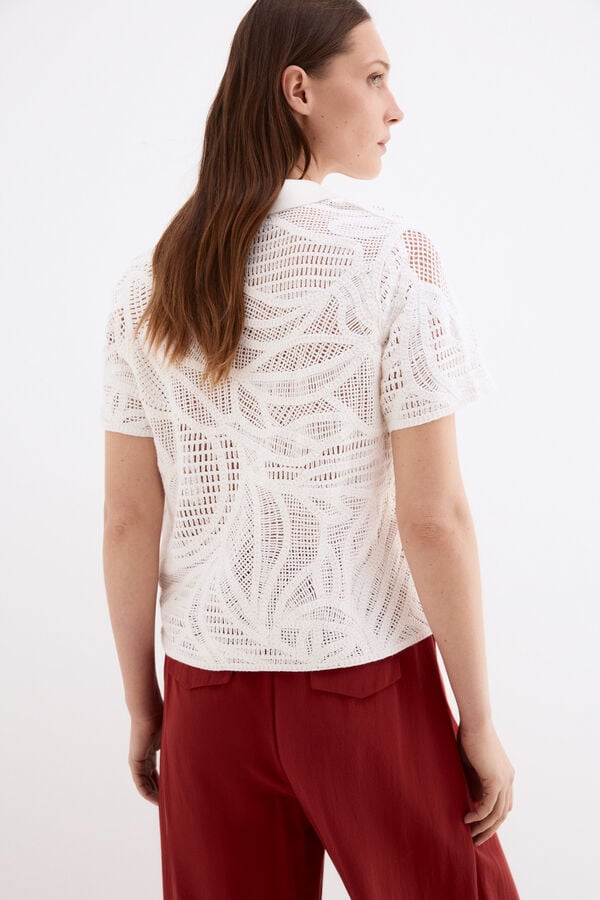 Pedro del Hierro Openwork polo shirt Ecru