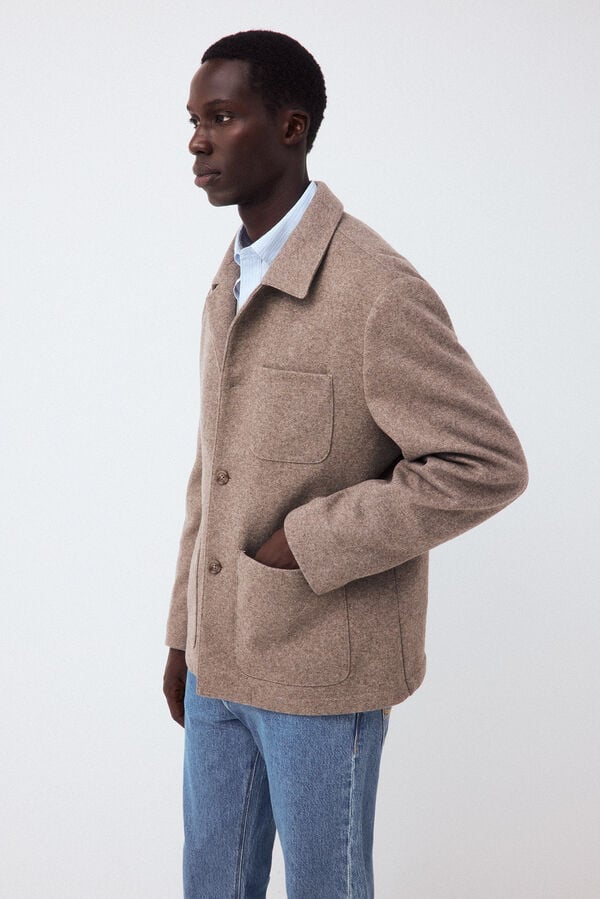 Pedro del Hierro Melange knit overshirt Beige