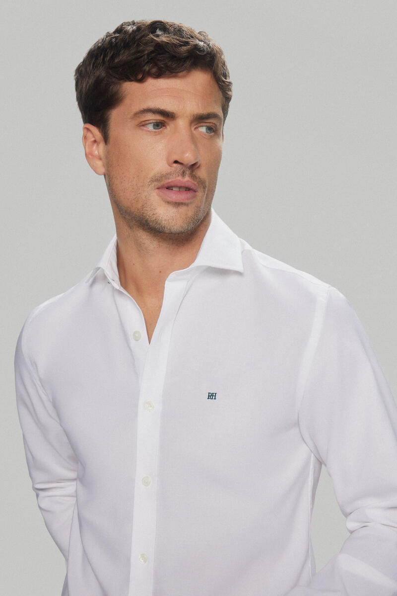 Pedro del Hierro Plain textured slim fit non-iron + odour-resistant 24h shirt White