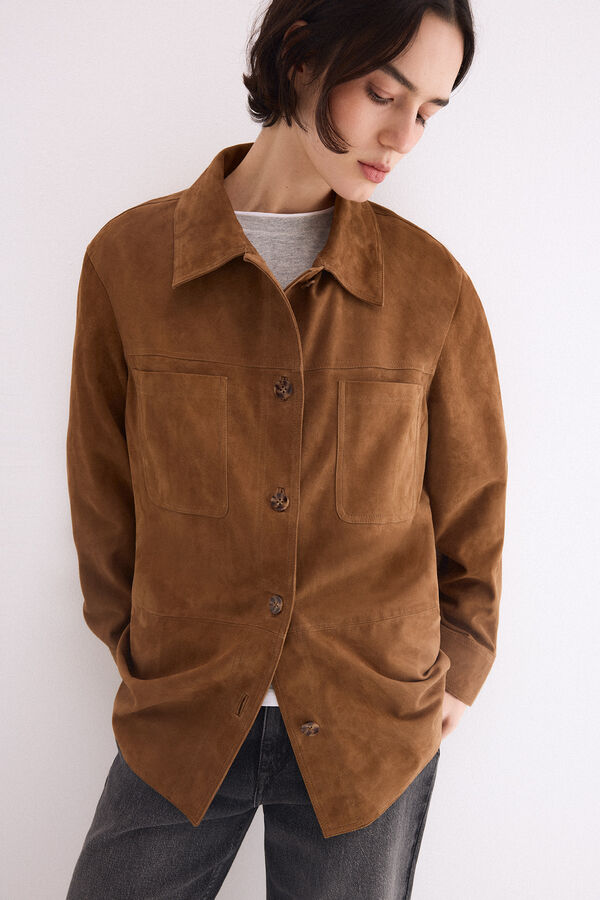 Pedro del Hierro Suede pockets shirt Brown