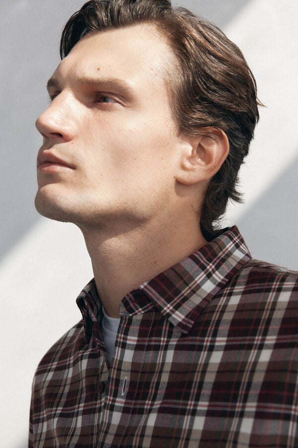 Pedro del Hierro Tencel plaid shirt Burgundy
