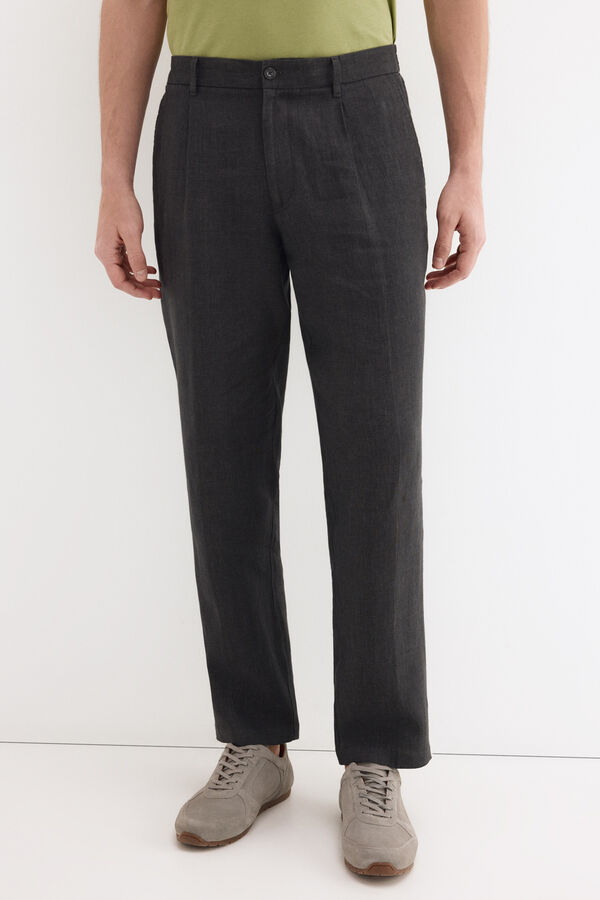Pedro del Hierro Cotton-linen regular fit trousers Grey