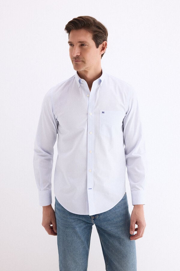 Pedro del Hierro Non-iron stain-resistant plaid shirt Blue