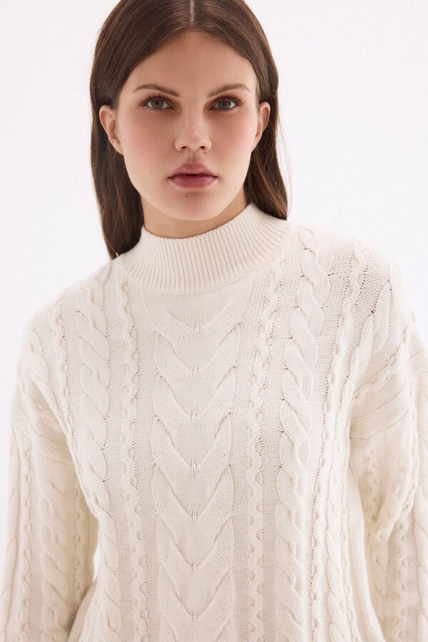 Pedro del Hierro Cross-knit roll neck jumper Beige
