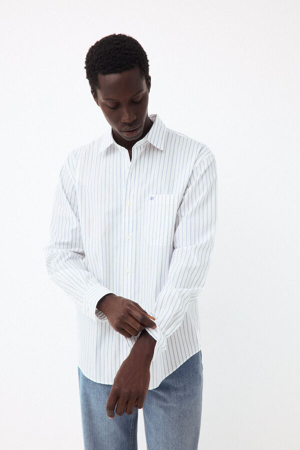 Pedro del Hierro Striped poplin relax fit shirt White