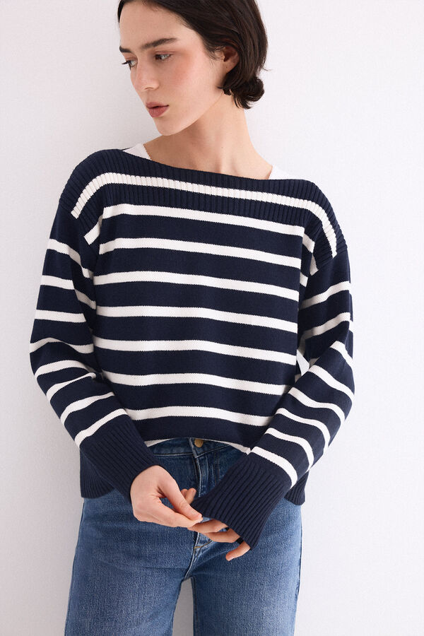 Pedro del Hierro Bicolour striped jumper Blue