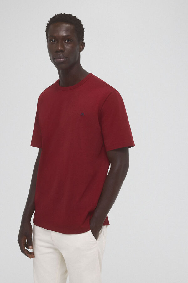 Pedro del Hierro Basic T-shirt with embroidered logo Burgundy