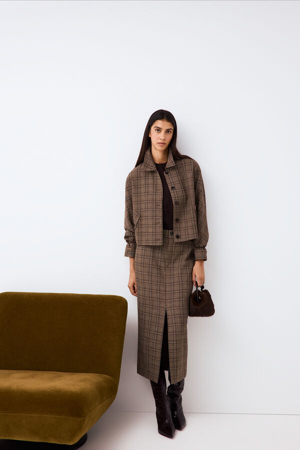 Pedro del Hierro Plaid straight skirt Grey
