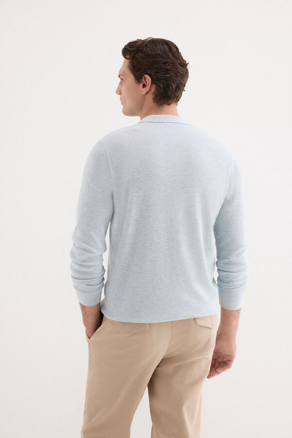 Pedro del Hierro Linen polo long sleeve jumper Blue