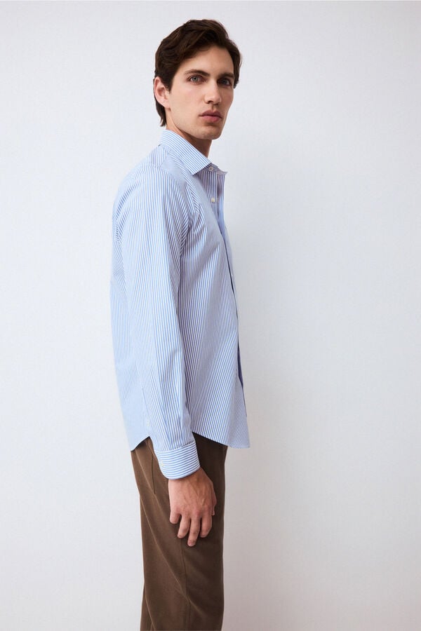 Pedro del Hierro Striped non-iron + anti-stain slim fit dress shirt Blue