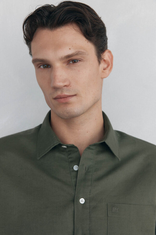 Pedro del Hierro Short sleeve linen fabric T-shirt Green