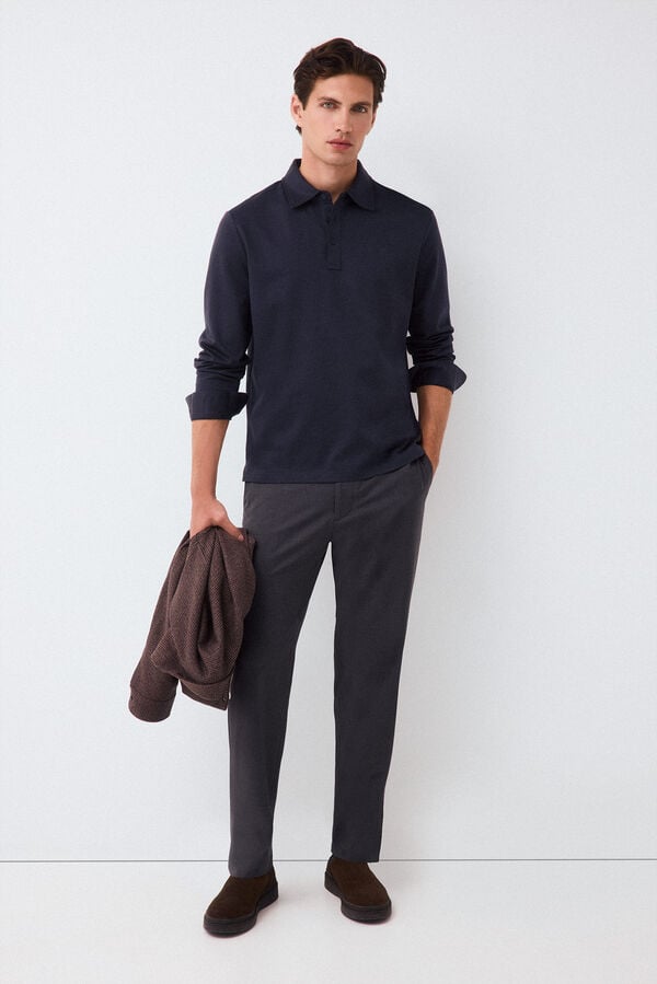Pedro del Hierro Long sleeve link structure polo shirt Blue