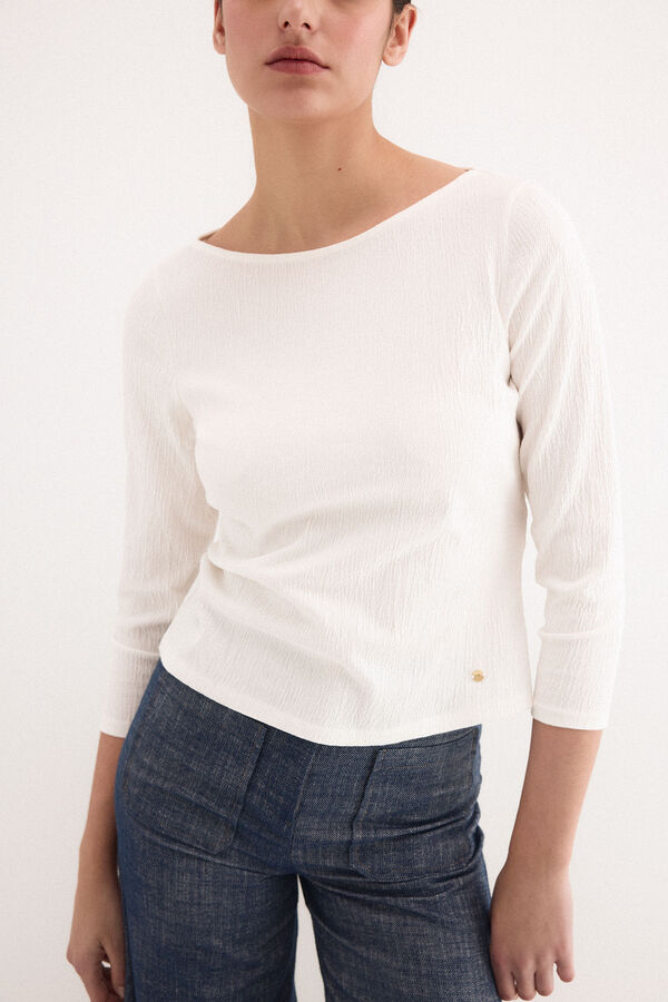 Pedro del Hierro Crinkled boat neck top White