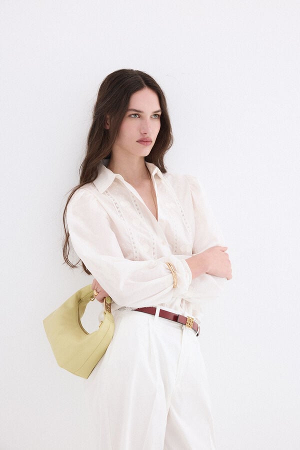 Pedro del Hierro Short embroidered shirt Ecru