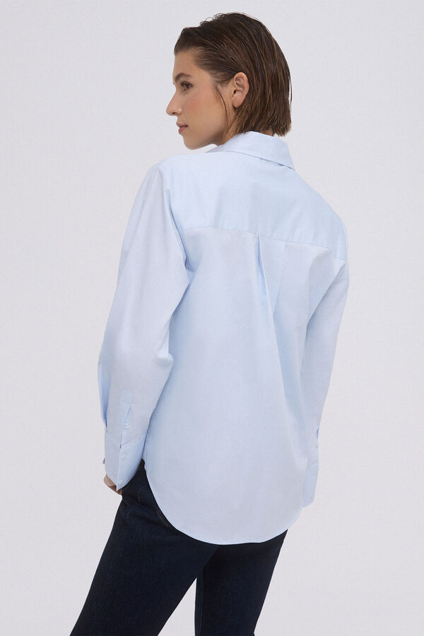 Pedro del Hierro Oversized poplin shirt with front pocket detail Blue