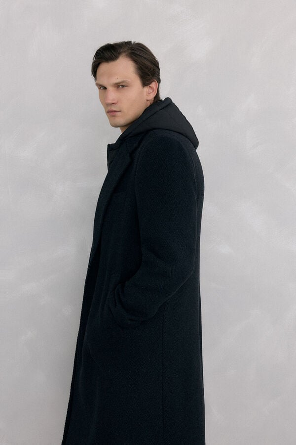 Pedro del Hierro Grey herringbone coat with removable lining  Grey