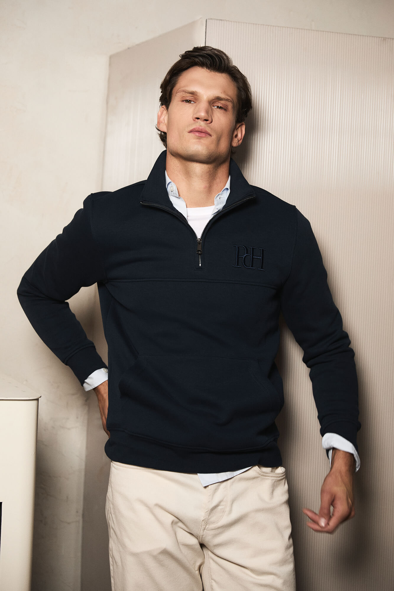 Pedro del Hierro Technical fabric zip-neck sweatshirt