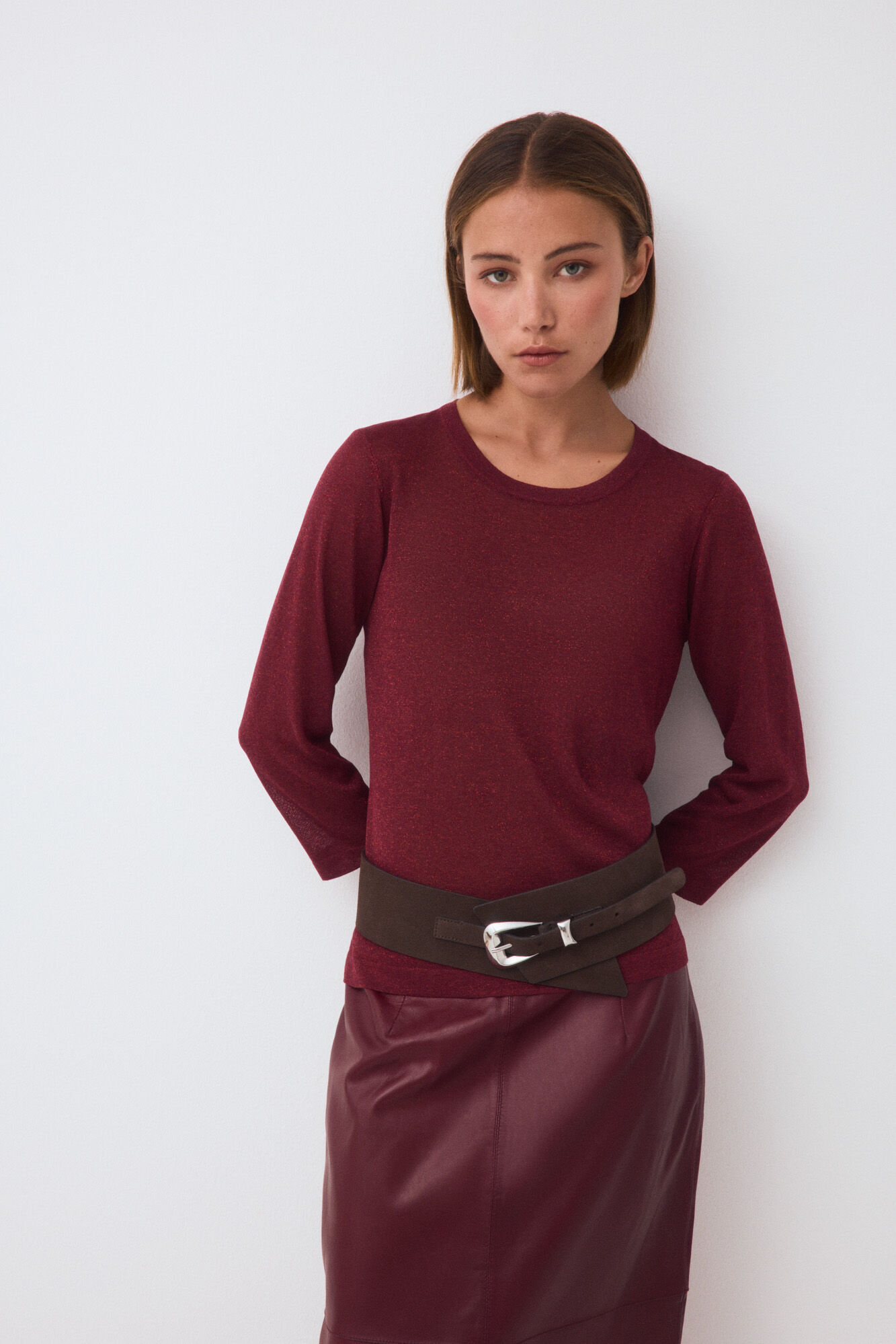 Pedro del Hierro Top de malha em lurex de manga comprida