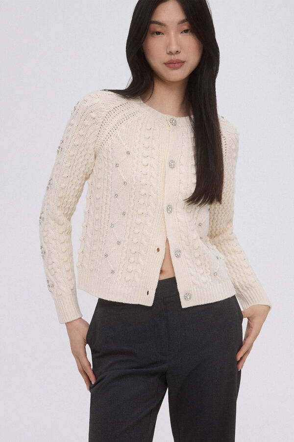Pedro del Hierro Beaded cross-knit jacket Beige