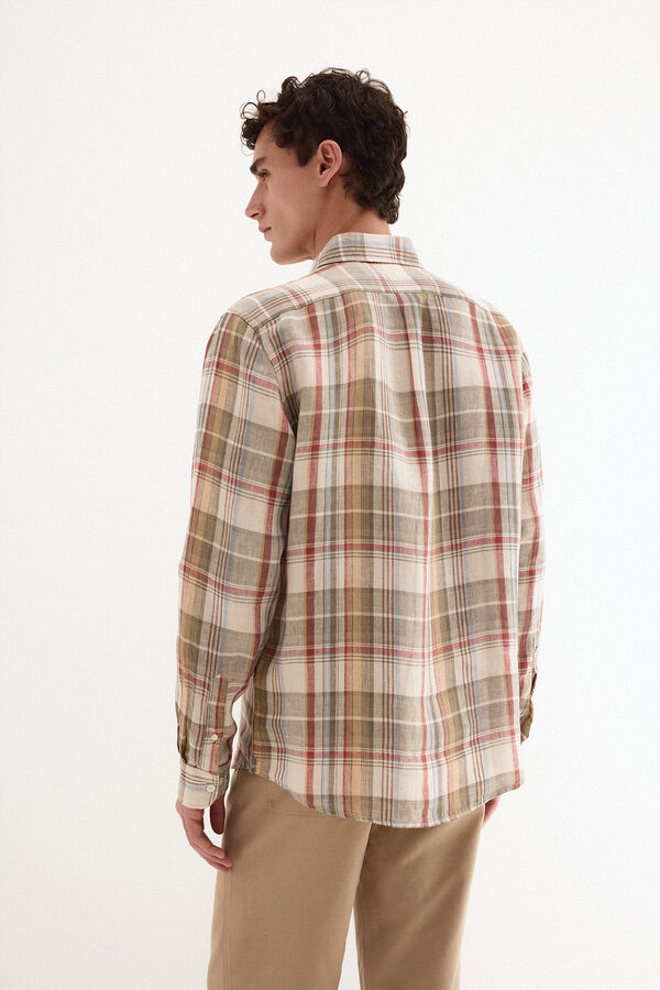 Pedro del Hierro Linen plaid shirt Beige