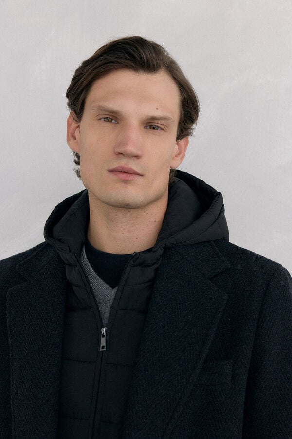 Pedro del Hierro Grey herringbone coat with removable lining  Grey