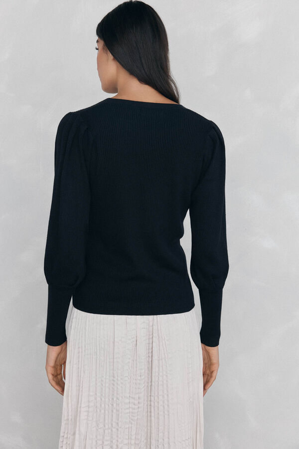 Pedro del Hierro Ribbed puffed-sleeve jumper Black