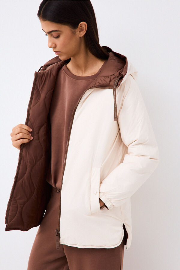 Pedro del Hierro Reversible long hooded parka Brown