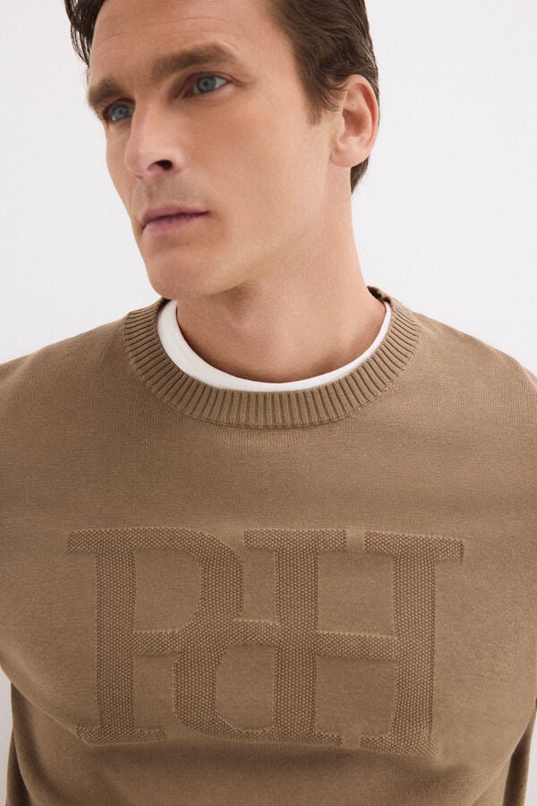 Pedro del Hierro Round neck big chest logo jumper Beige