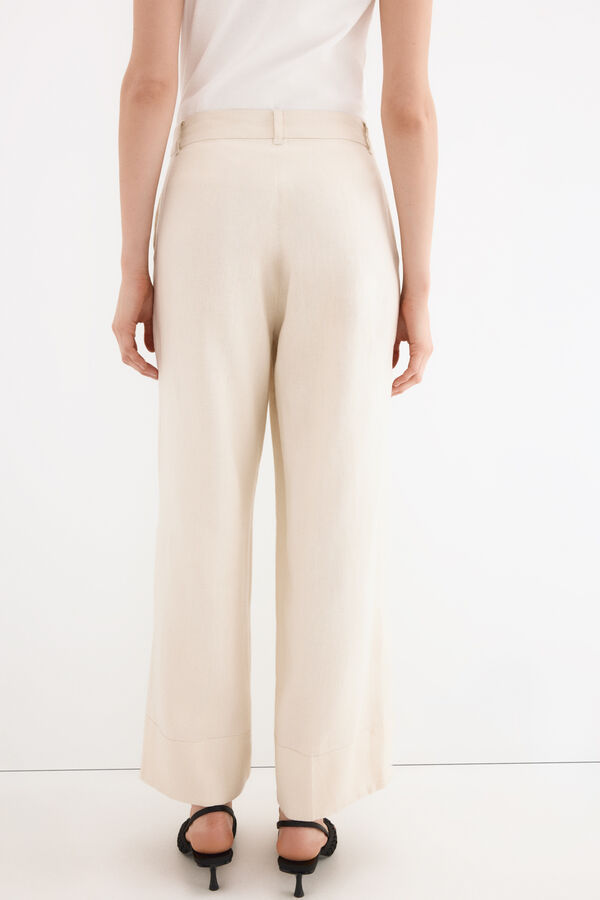 Pedro del Hierro Pantal&oacute;n de lino recto Crudo