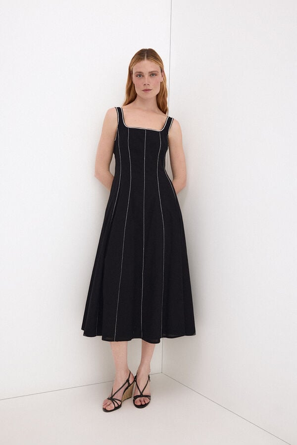 Pedro del Hierro Vestido midi com contrastes Preto