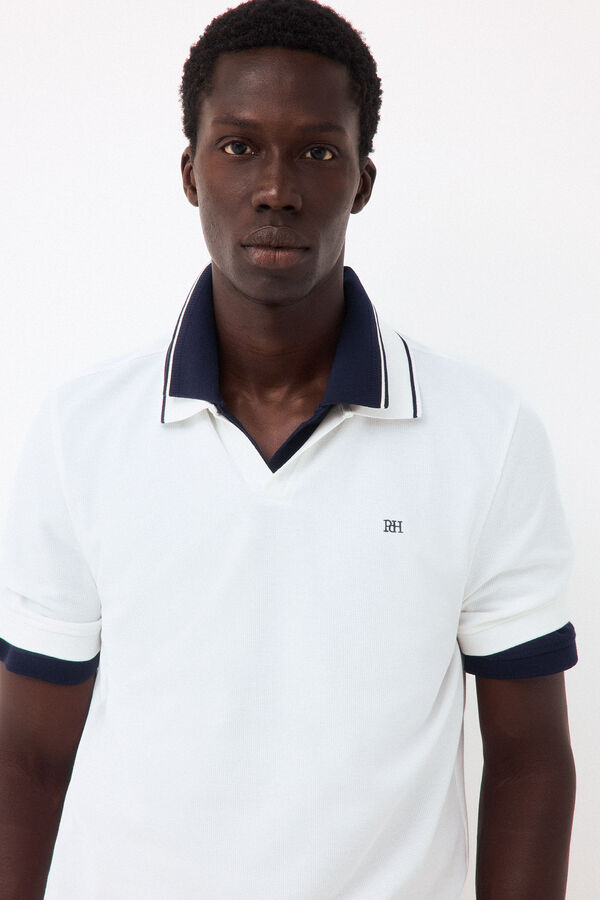 Pedro del Hierro Structured open neck polo shirt White