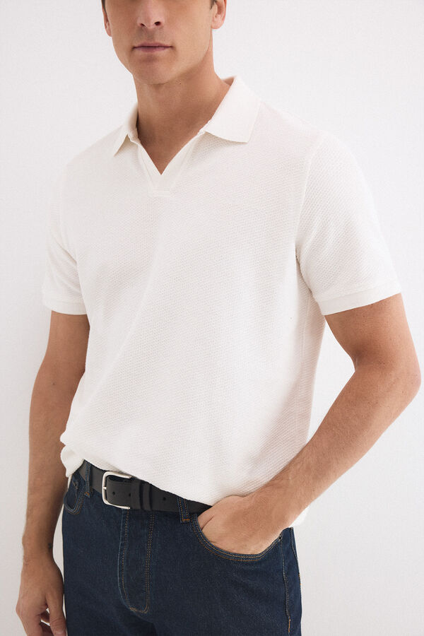 Pedro del Hierro Textured polo shirt Ecru