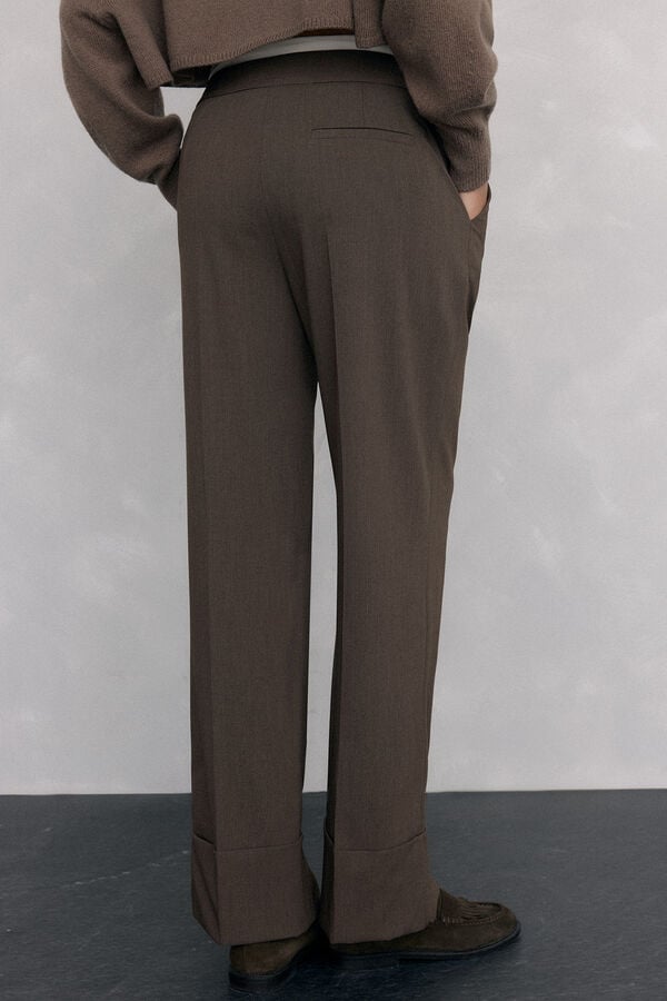 Pedro del Hierro Pantalón recto con cinturilla dobre Beige
