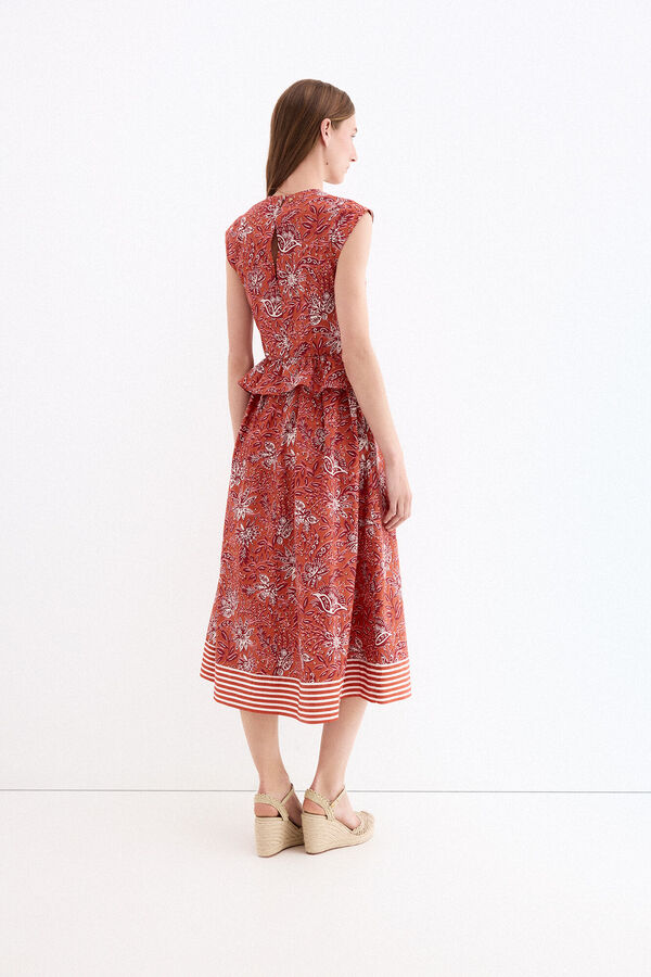 Pedro del Hierro Vestido estampado detalle lazo en cintura Beige