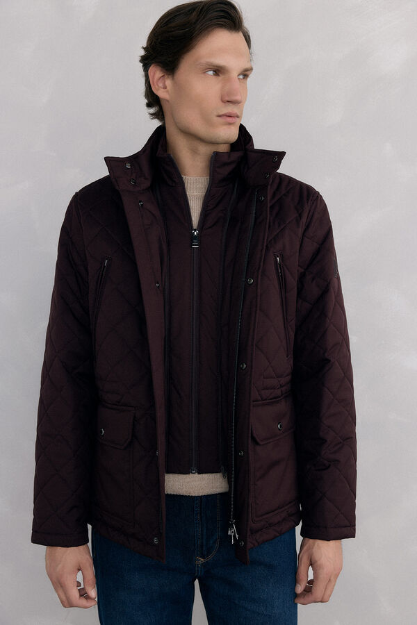 Pedro del Hierro Diamond-patterned quilted jacket Burgundy