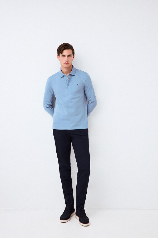 Pedro del Hierro Piqu&eacute; long sleeve polo shirt Blue