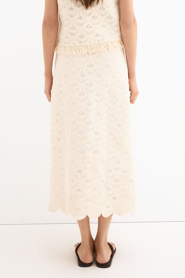 Pedro del Hierro Crochet midi straight skirt Beige