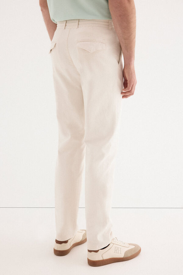 Pedro del Hierro Cotton-linen drawstring chinos Ecru