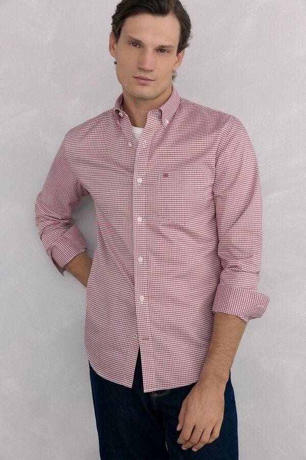Pedro del Hierro Camisa non iron oxford cuadros Burdeos