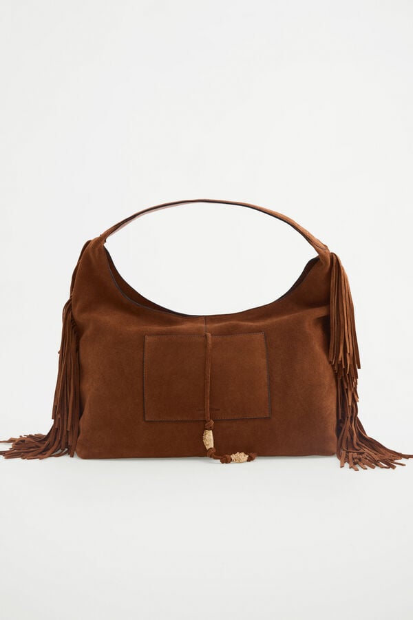 Pedro del Hierro Bolso hombro flecos Marr&oacute;n